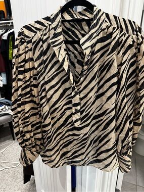 Banana Republic Zebra Print Button-Front Blouse - Black & Cream